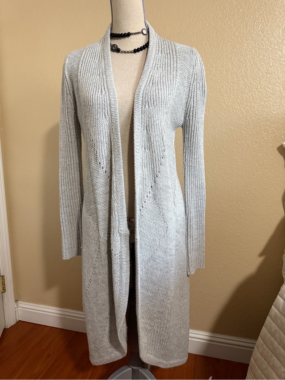 Olivaceous Light Gray Long Open-Front Cardigan